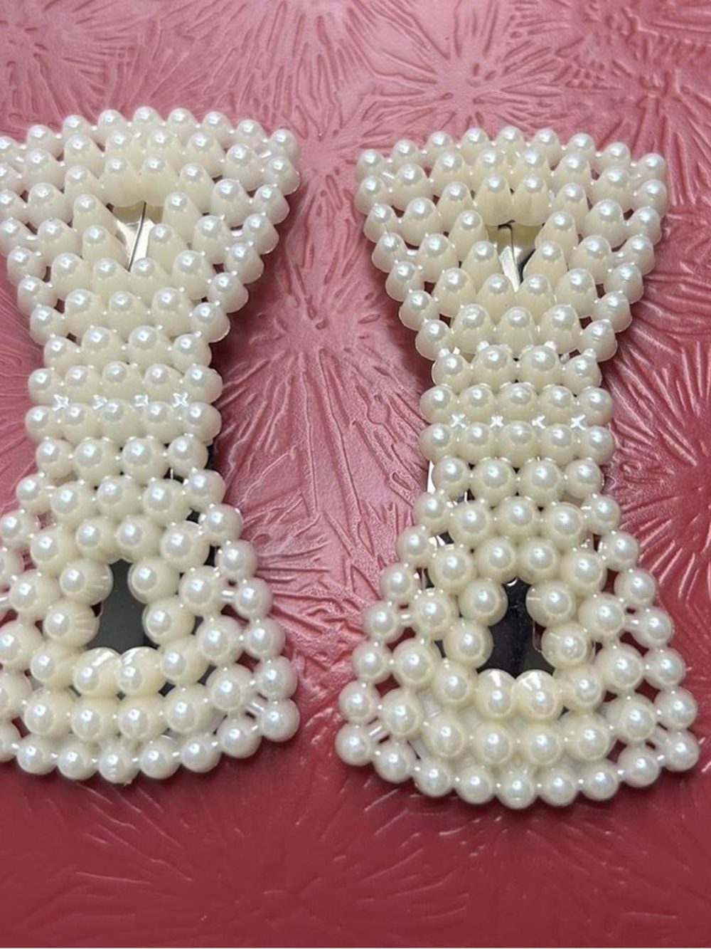 Pearl Beaded Bow Hair Clips - Ivory Pair